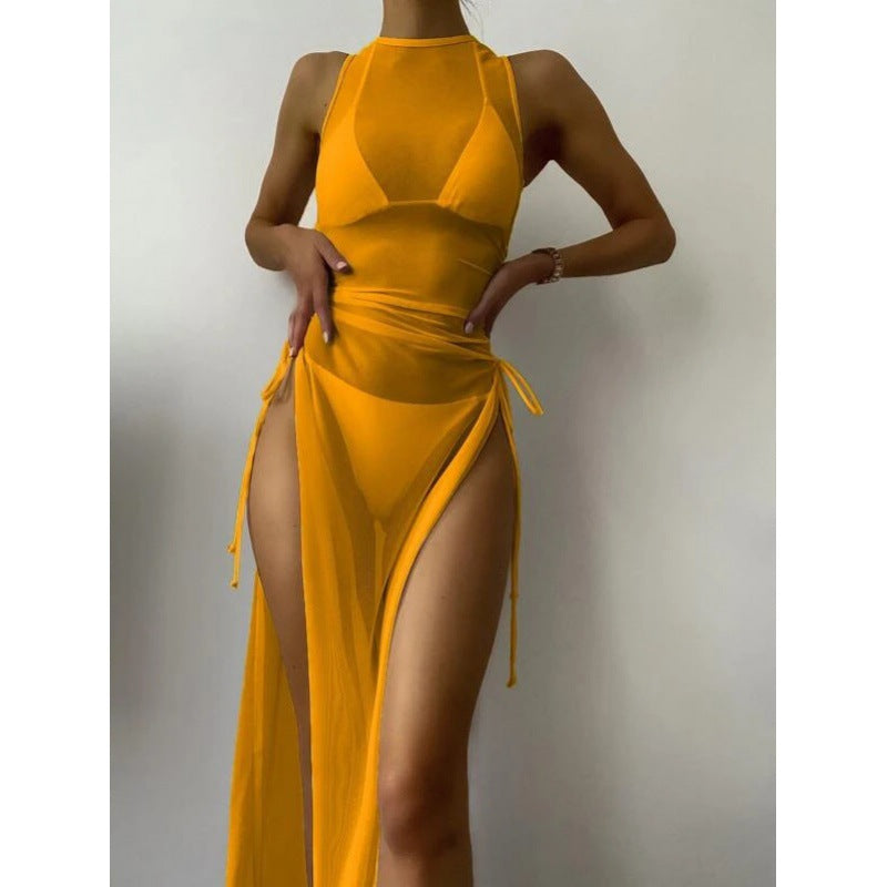 Damen Sommerkleid mit transparenten Einsätzen und seitlichem Schlitz WW
