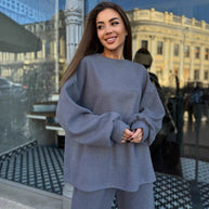 Damen bequemer Fleece Freizeitanzug mit lässigem Schnitt und elastischem Bund WW