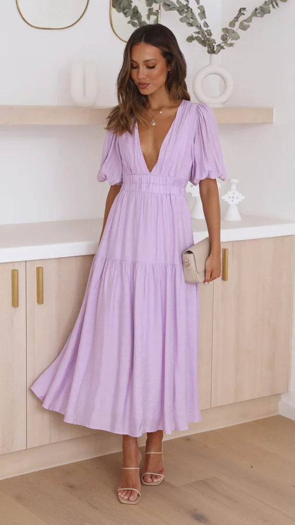 WW | Lässige Trends Sommer V-Ausschnitt Figurbetont Taillenkleid Midilänge
