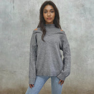 Damen Strickpullover mit schulterfreiem Design und modischem Oversized-Schnitt WW