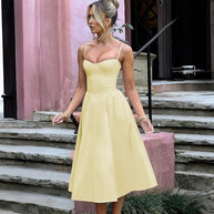 Damen Midi-Kleid mit eleganter Bustier-Oberfläche und schwingendem Rock WW