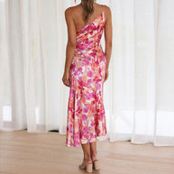 Damen Elegantes Maxikleid mit asymmetrischem Träger und floralem Design WW