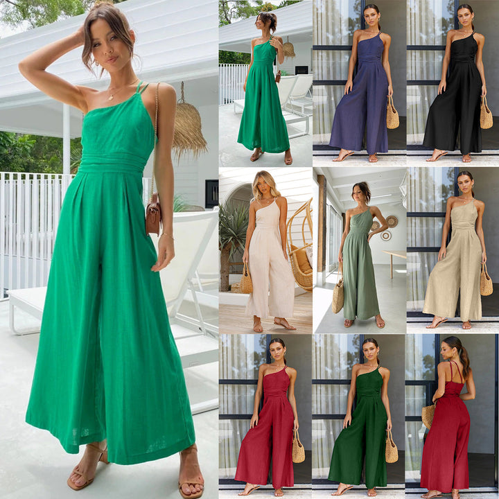 Damen Jumpsuit mit weitem Bein und schickem Spaghettiträger W&W Mode