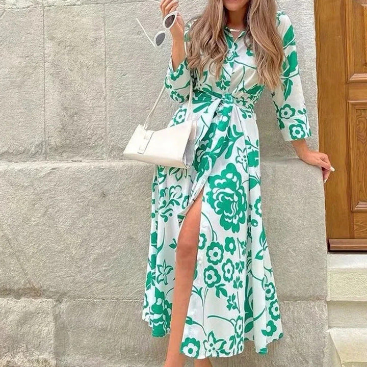 Damen Maxikleid mit floralem Druck und taillierbarem Gürtel W&W Mode