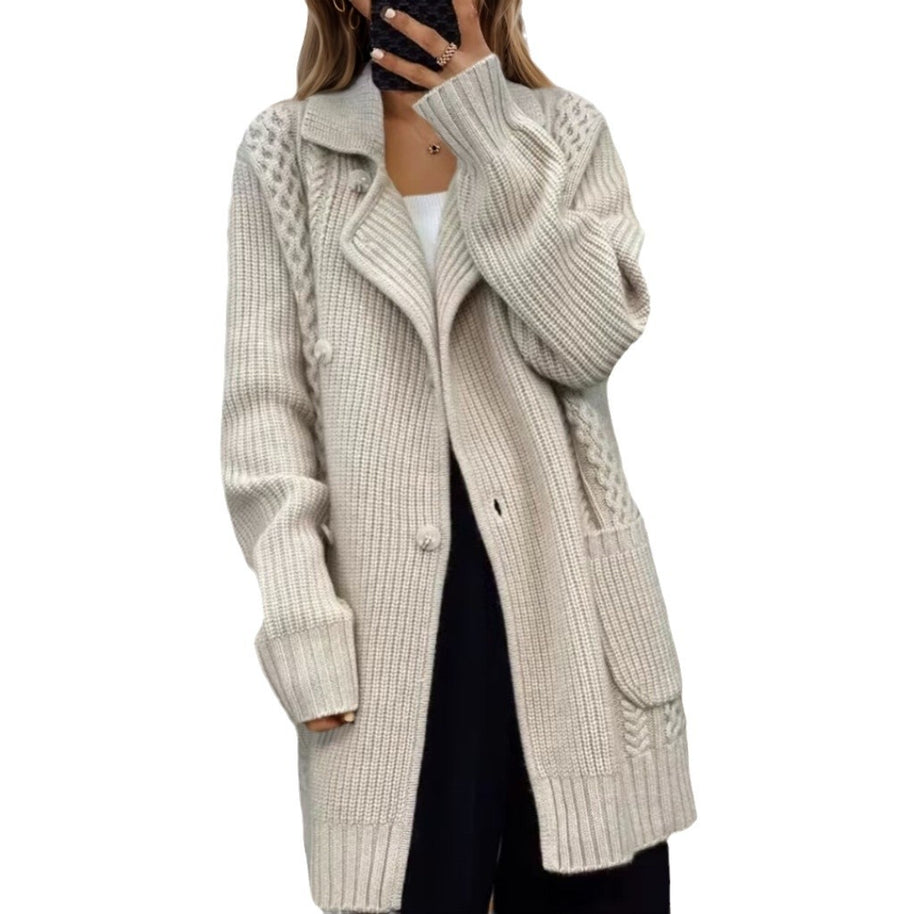 Damen Strickjacke mit taillierbarem Gürtel und strukturiertem Zopfmuster WW