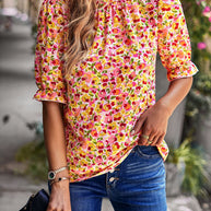 Damen Bluse mit verspieltem Blumendesign und Puffärmeln WW