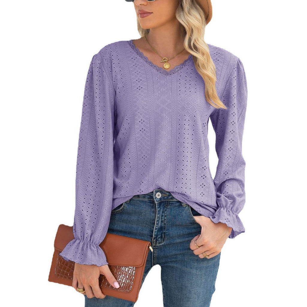 Damen Bluse mit feinem Lochmuster und voluminösen Ärmelabschlüssen WW