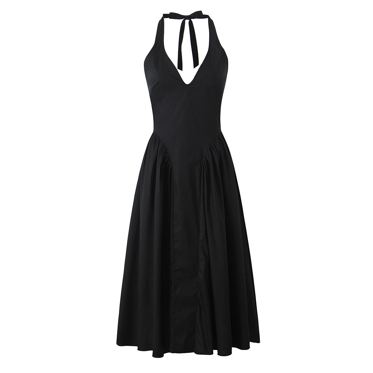 Damen A-linien Midi-Kleid mit tiefem V-Ausschnitt und verspieltem Rückenausschnitt WW
