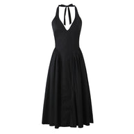 Damen A-linien Midi-Kleid mit tiefem V-Ausschnitt und verspieltem Rückenausschnitt WW