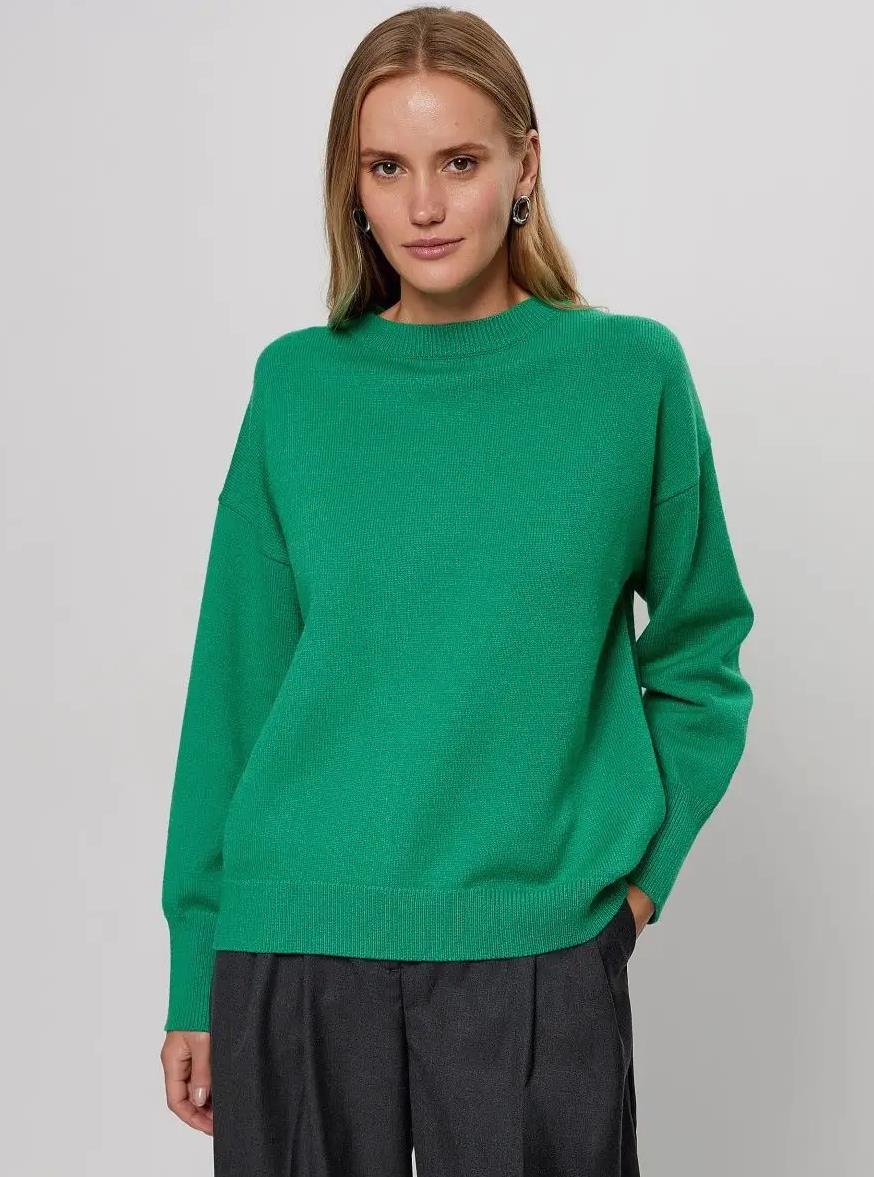 Damen Bequemer und eleganter Strickpullover mit überschnittenen Schultern und Rippenbündchen WW