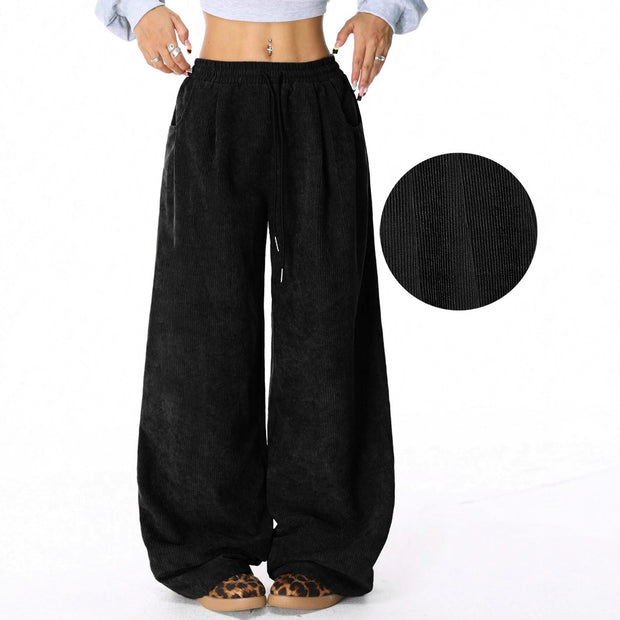 Damen Weite Freizeithose aus Rippmaterial mit elastischem Bund und praktischen Taschen WW