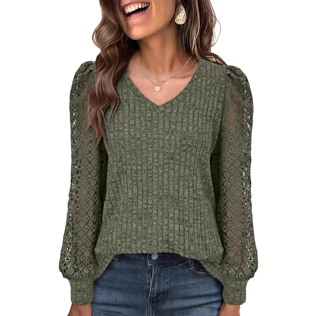 Damen Strickpullover mit Spitzeneinsätzen WW