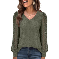 Damen Strickpullover mit Spitzeneinsätzen WW