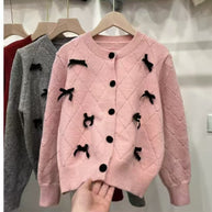 Damen Strickjacke mit dekorativen Schleifen WW