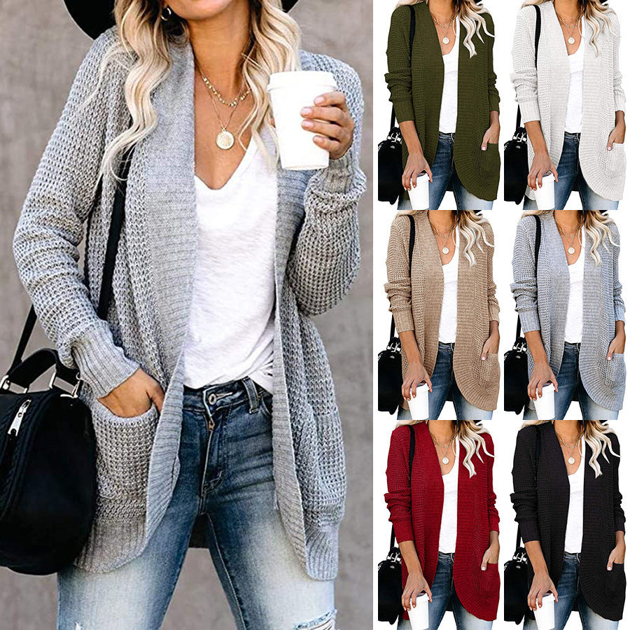 Damen Strickjacke mit offenem Schnitt und seitlichen Taschen WW