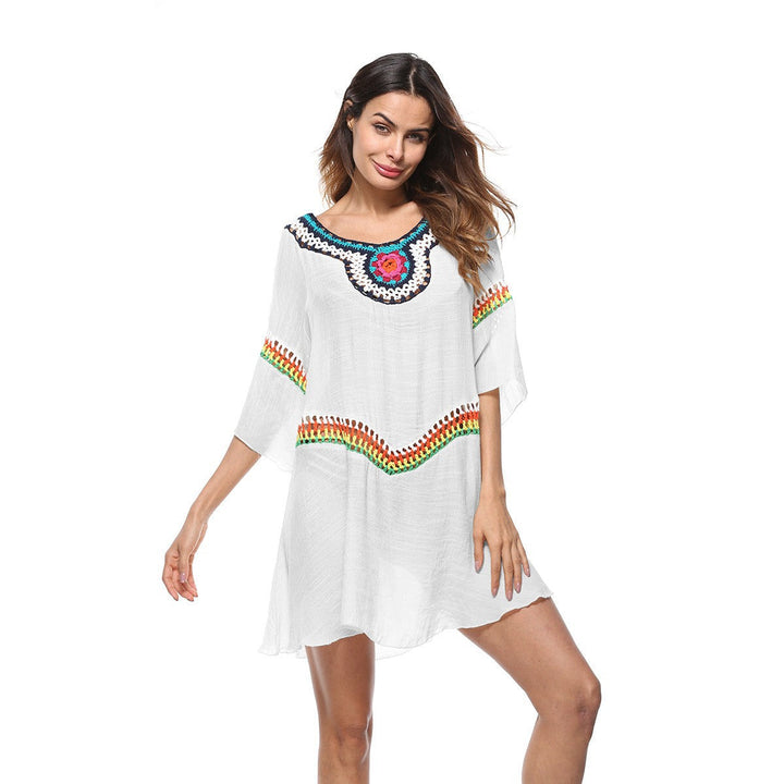 Damen Strandtunika mit bunten Stickereien und weiten Ärmeln W&W Mode