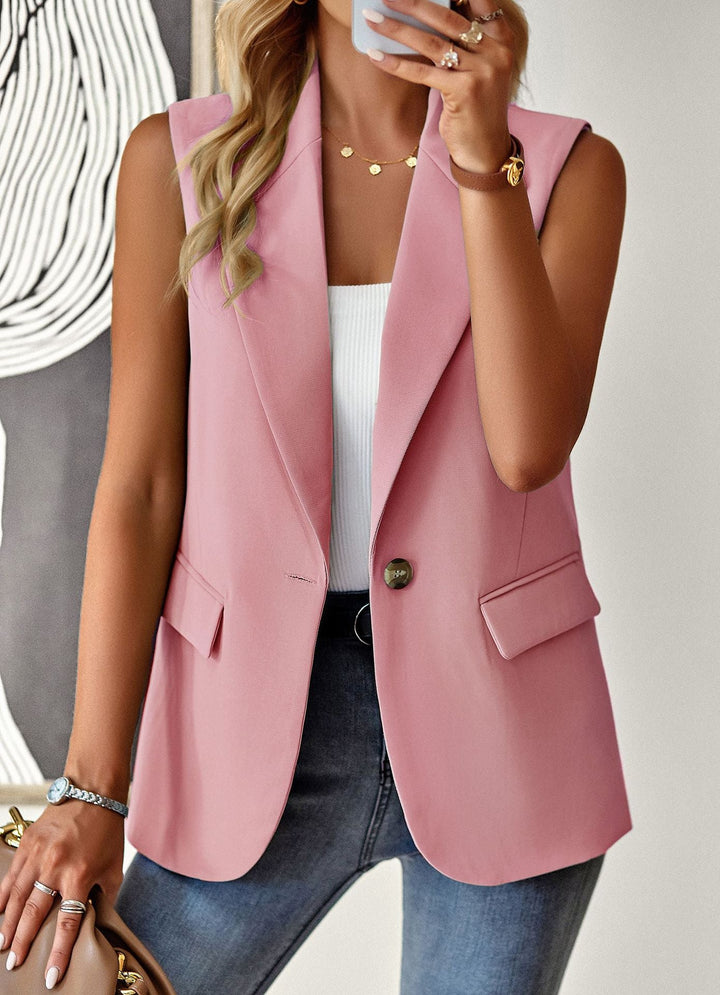 Damen lässiger Blazer ohne Ärmel mit tailliertem Schnitt und eleganten Taschen W&W Mode