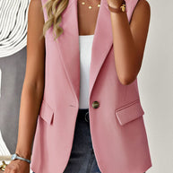 Damen lässiger Blazer ohne Ärmel mit tailliertem Schnitt und eleganten Taschen WW