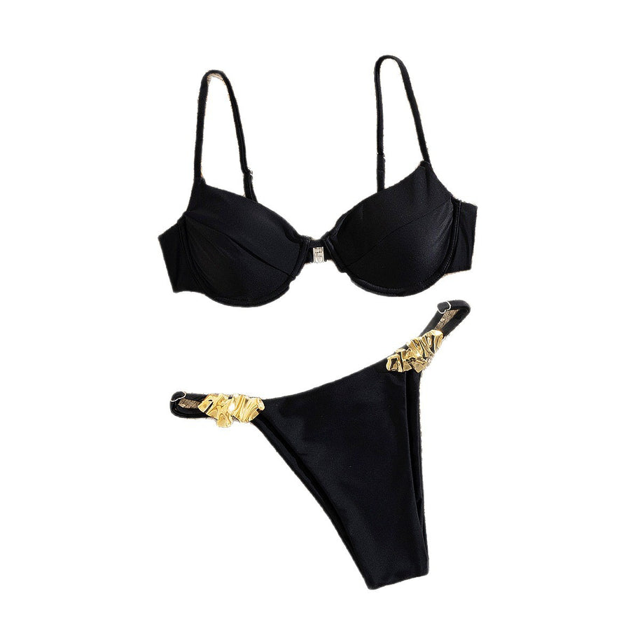 Damen Bikini-Set mit elegantem Push-up-BH und verzierten Trägern WW