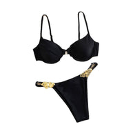 Damen Bikini-Set mit elegantem Push-up-BH und verzierten Trägern WW
