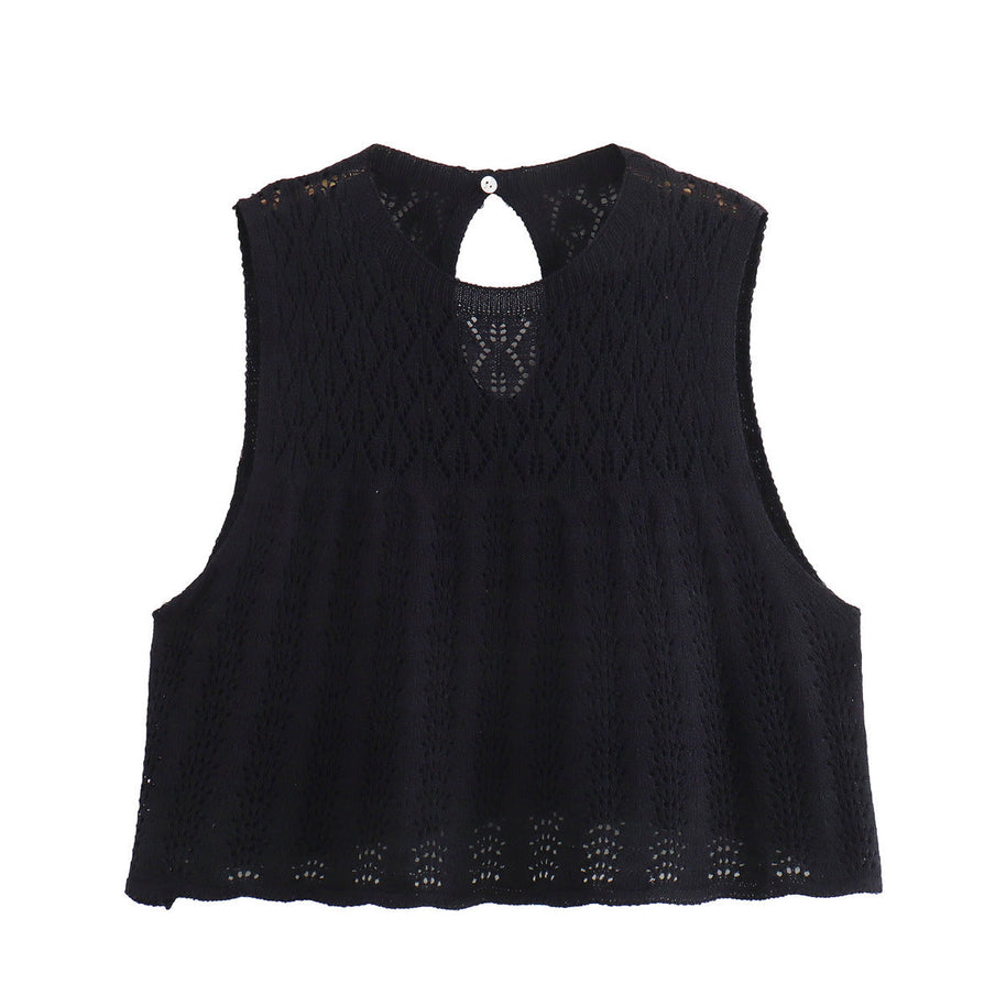 WWMODE | Mode Lässig Strickweste Hohlschliff Top Strick Kurzer Rock Set