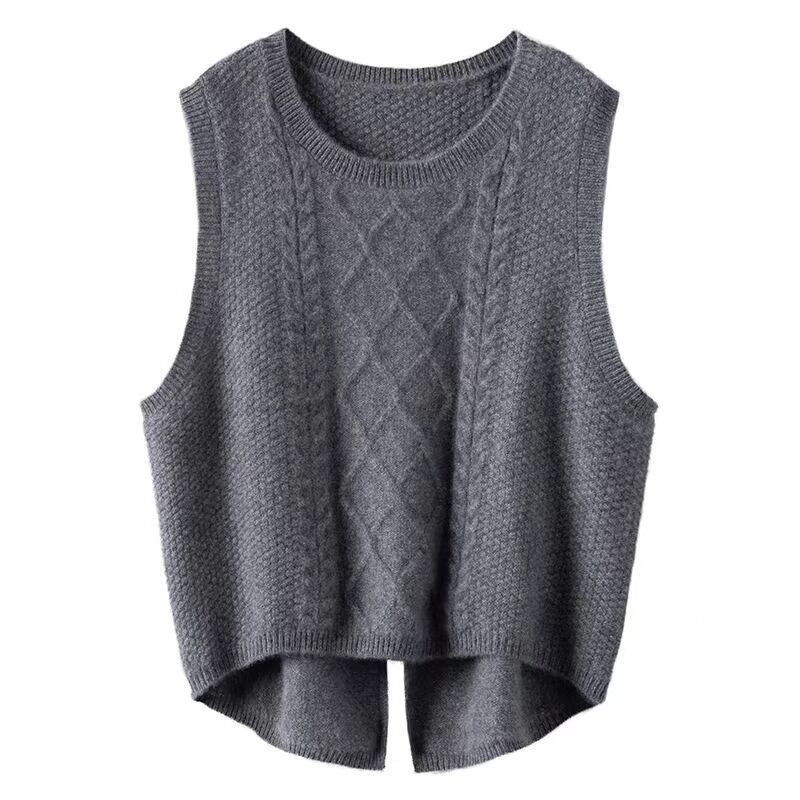 Damen Ärmellose Strickweste mit Zopfmuster und modernen Details WW
