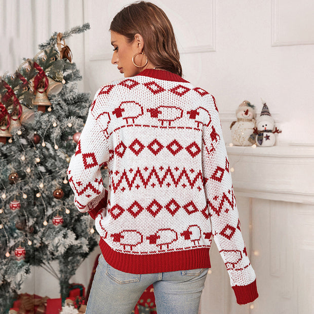 Damen Strickpullover mit fröhlichem Muster und lässigem Schnitt WW