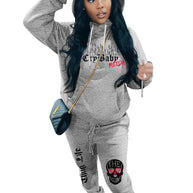Damen Sportliches Hoodie und Jogginghose Set mit kreativem Aufdruck WW