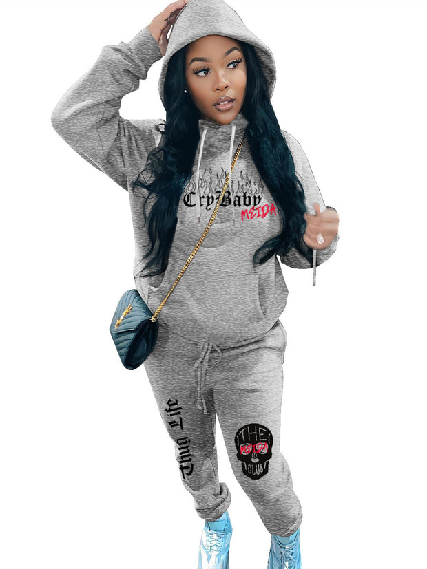 Damen Sportliches Hoodie und Jogginghose Set mit kreativem Aufdruck WW