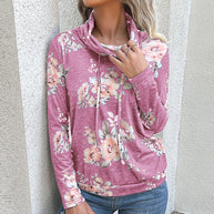Damen Kapuzenpullover mit floralem Muster und modernem Rollkragen WW