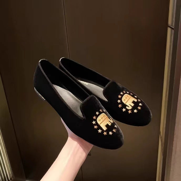 Damen Bestickte Samt Slipper WW