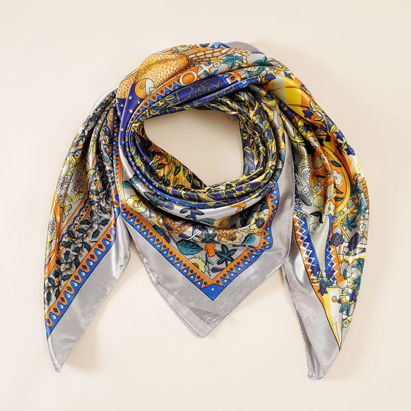 Damen luxuriöser Seidenschal mit kunstvollem floralen Design und schimmerndem Glanz WW