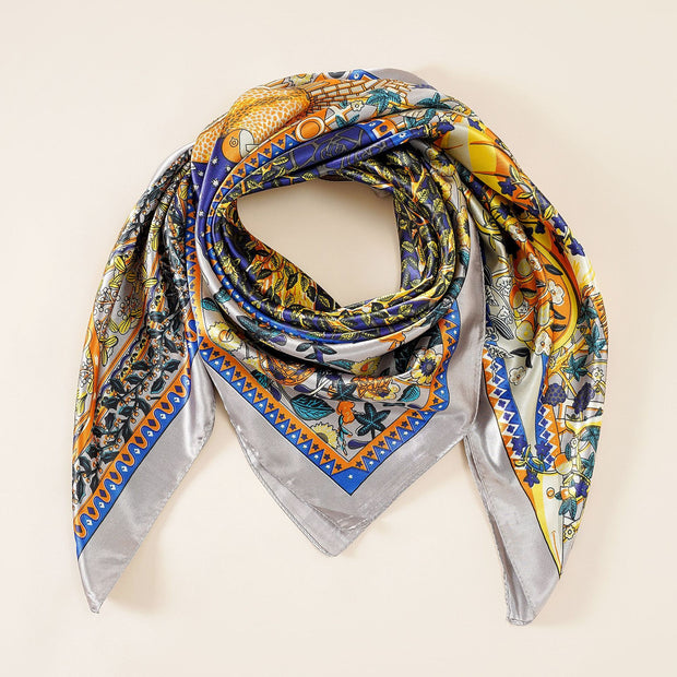 Damen luxuriöser Seidenschal mit kunstvollem floralen Design und schimmerndem Glanz WW