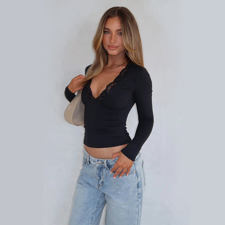 Damen Langarm-Spitzenoberteil W&W Mode