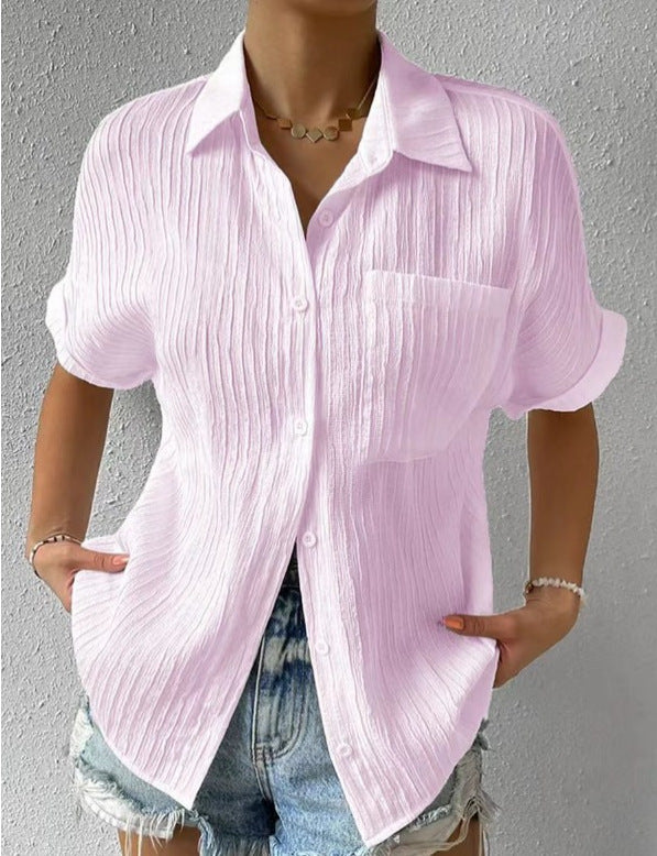 Damen Kurzarm Hemdbluse mit strukturiertem Obermaterial WW