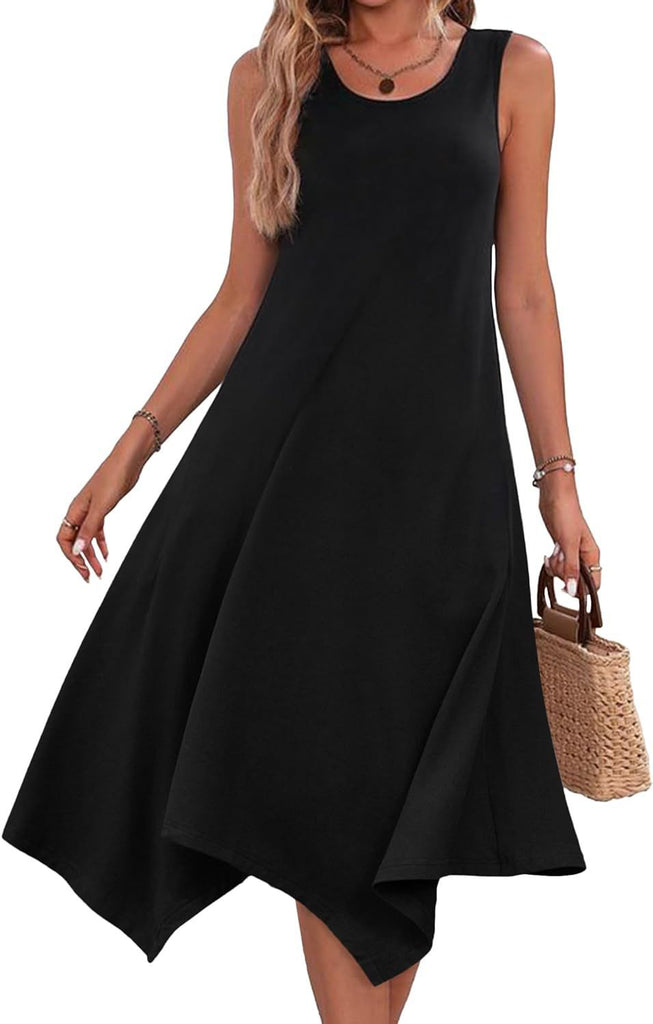 Damen ärmelloses Sommerkleid mit asymmetrischem Schnitt und floralem Design WW