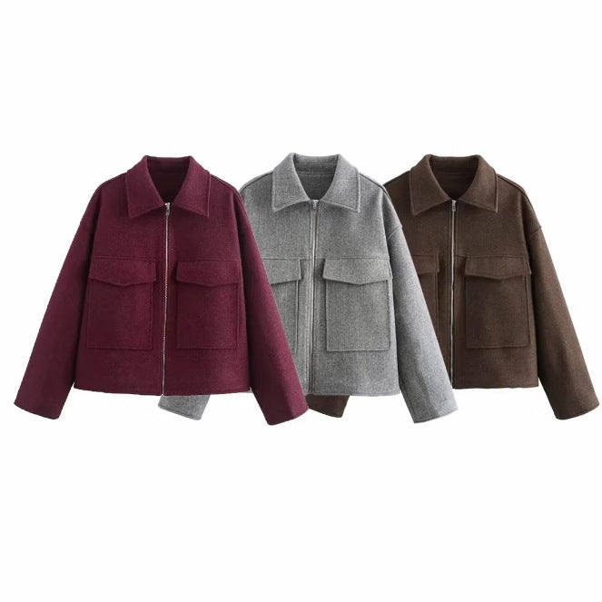 Damen hochschneiderte Jacke mit praktischen Pattentaschen und weichem Wollmix W&W Mode
