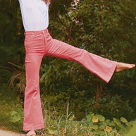 Damen weite High-Waist Flared Jeans WW