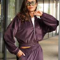 Damen sportliche Veloursjacke mit elastischen Bündchen und Reißverschluss WW