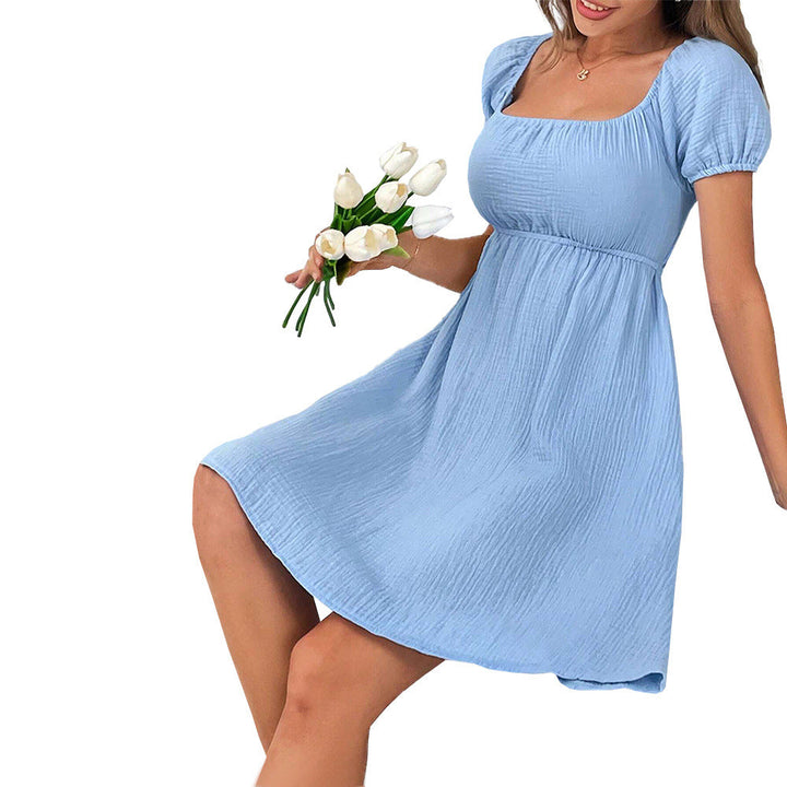Damen lässiges Wickelkleid mit schickem Quadrat-Ausschnitt und voluminösen Puffärmeln W&W Mode