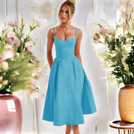 Damen Midi-Kleid mit eleganter Bustier-Oberfläche und schwingendem Rock WW