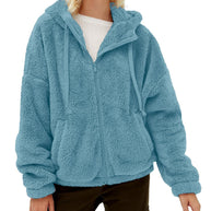 Damen Flauschige Kapuzenjacke mit praktischen Taschen und Reisverschluss WW