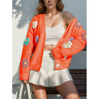 Damen Strickjacke mit floralen Applikationen WW