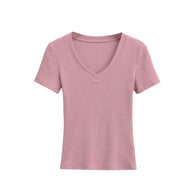 Damen V-Ausschnitt T-Shirt aus hochwertiger Baumwolle mit bequemer Passform WW
