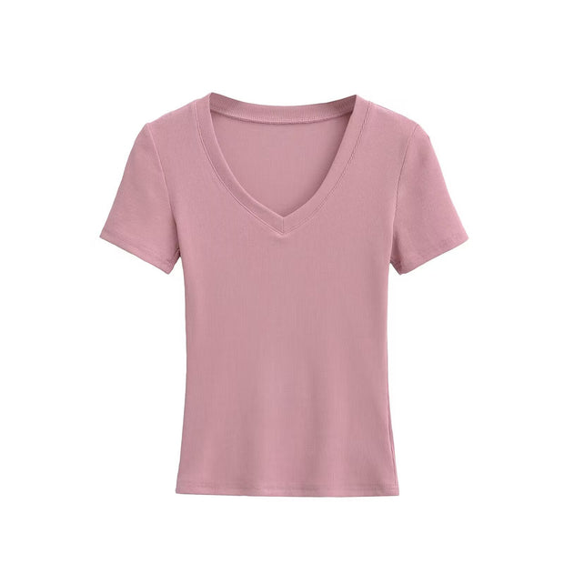 Damen V-Ausschnitt T-Shirt aus hochwertiger Baumwolle mit bequemer Passform WW