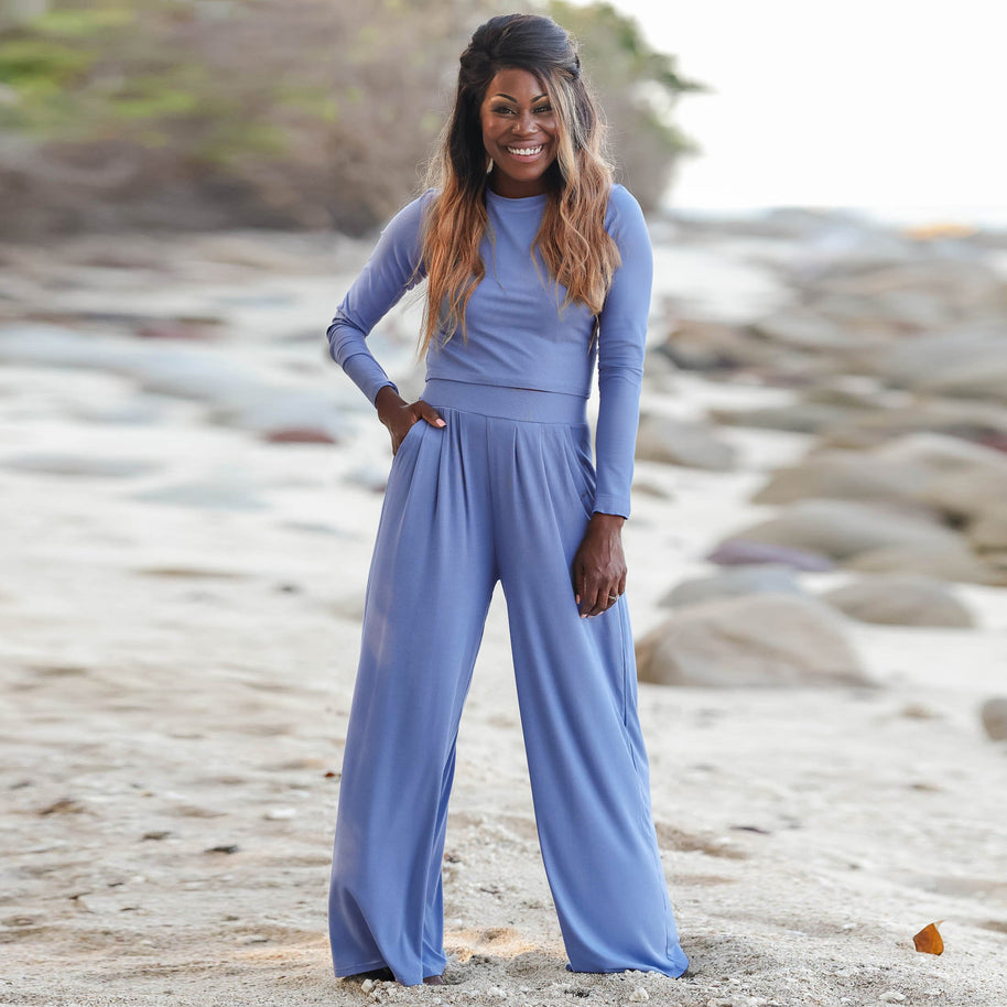 Damen Jumpsuit mit weitem Beinschnitt und langen Ärmeln WW