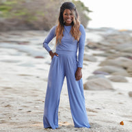 Damen Jumpsuit mit weitem Beinschnitt und langen Ärmeln WW