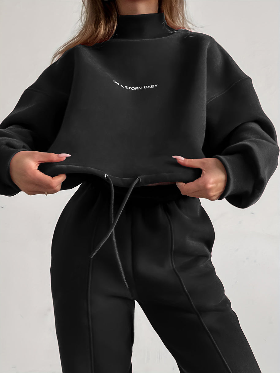 Damen sportliches Sweat-Set mit hohem Kragen und weitem Schnitt WW