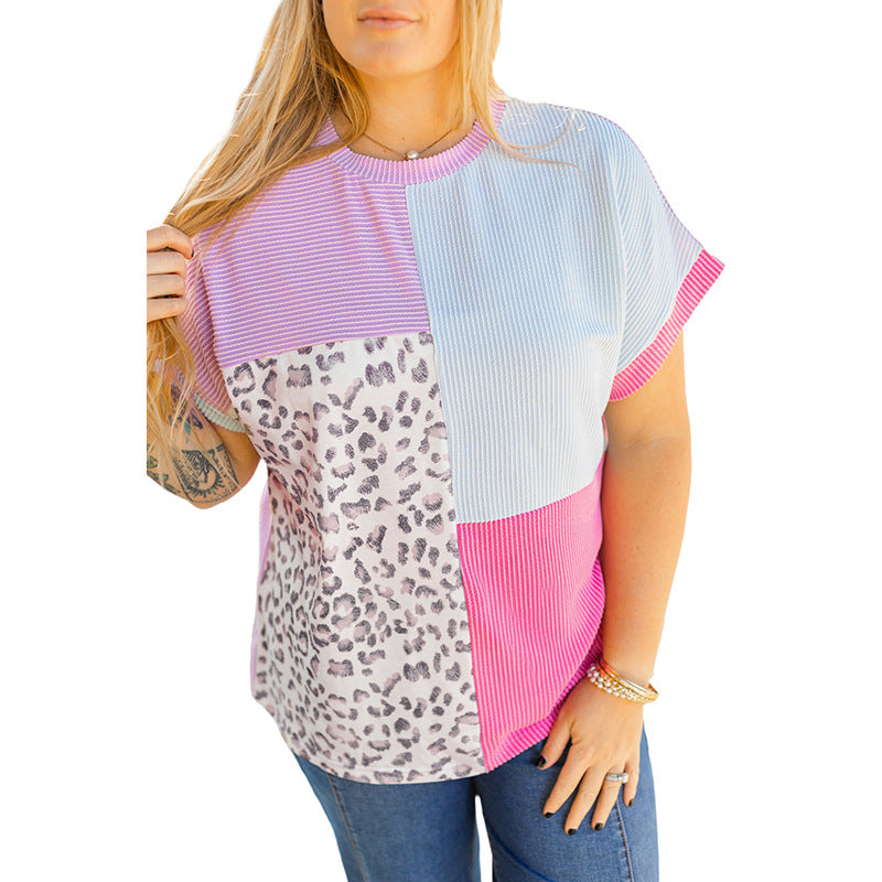 Damen lockeres T-Shirt mit buntem Farbblockdesign WW