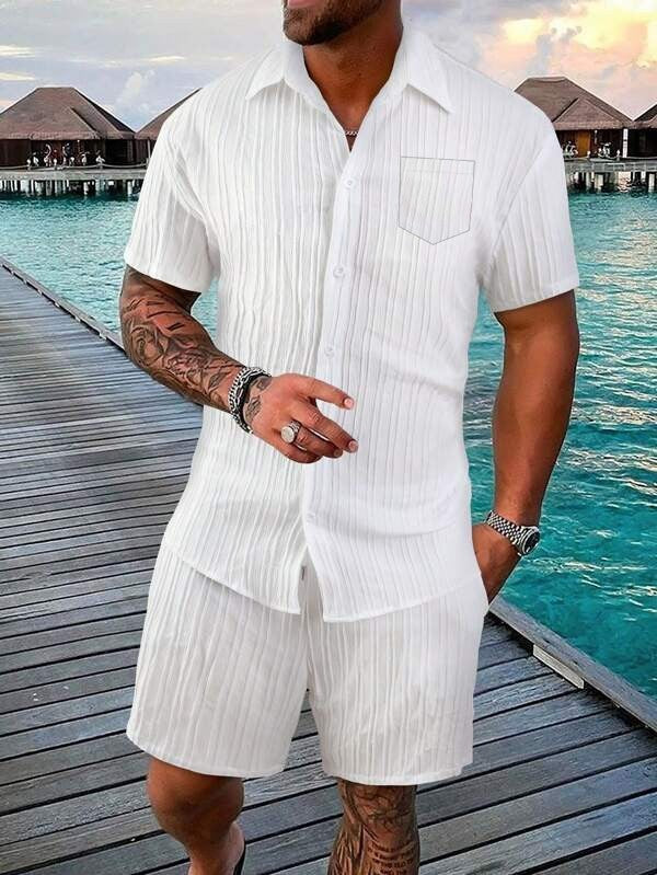 Herren Kurzarm Hemd und Shorts Set mit strukturiertem Design WW